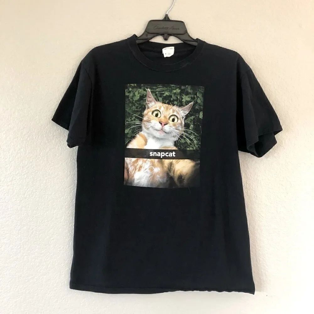 SnapCat Funny Graohic Cat Black Tee M